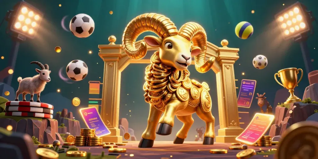 Experience the excitement of situs toto with a dynamic scene featuring a golden ram charging through a vibrant casino.