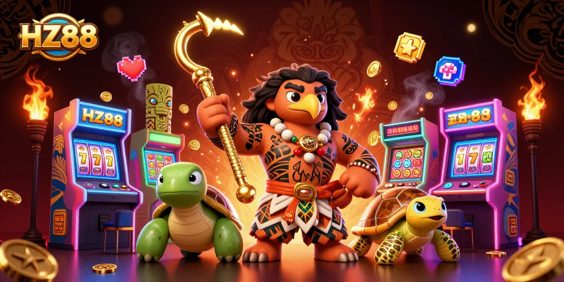 Experience thrilling gameplay at HZ88 with vibrant arcade slot machines in an enchanting casino scene.