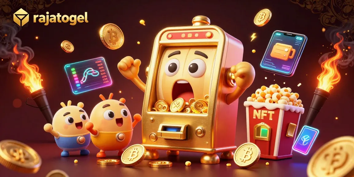 Rajatogel menghadirkan mesin slot emas yang menyergap jackpot, dikelilingi uang koin dan elemen game.