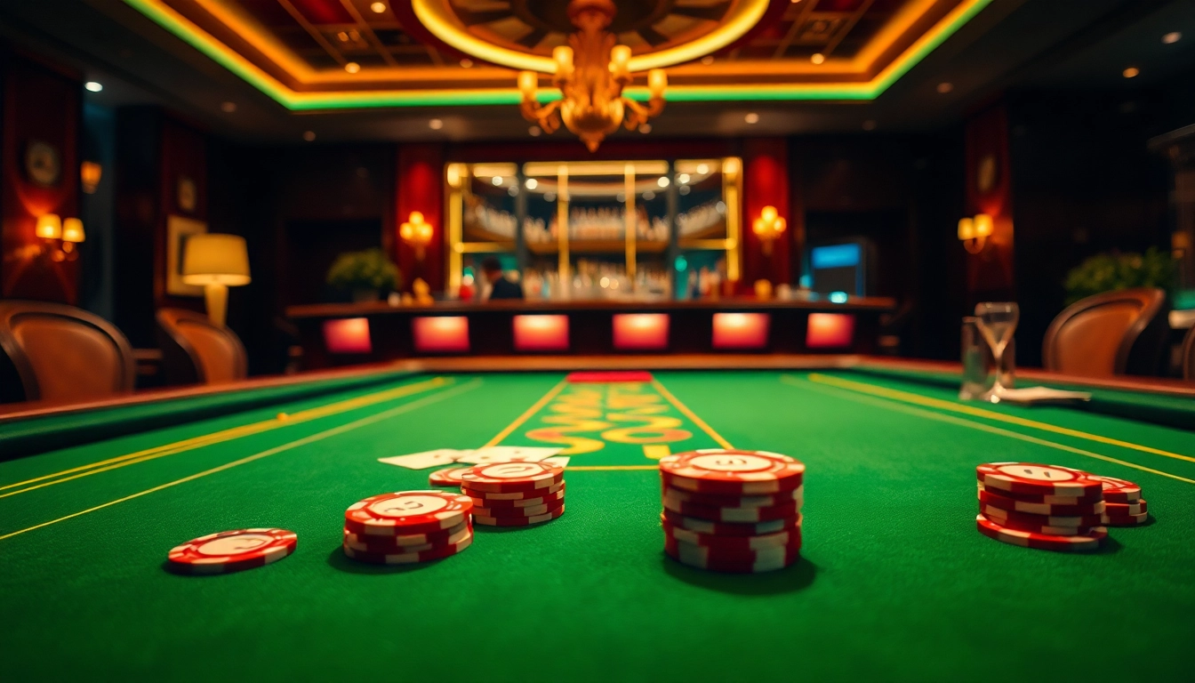 Daftar naskahtoto menyajikan suasana kasino yang mewah dengan kartu dan chip yang berkilauan.