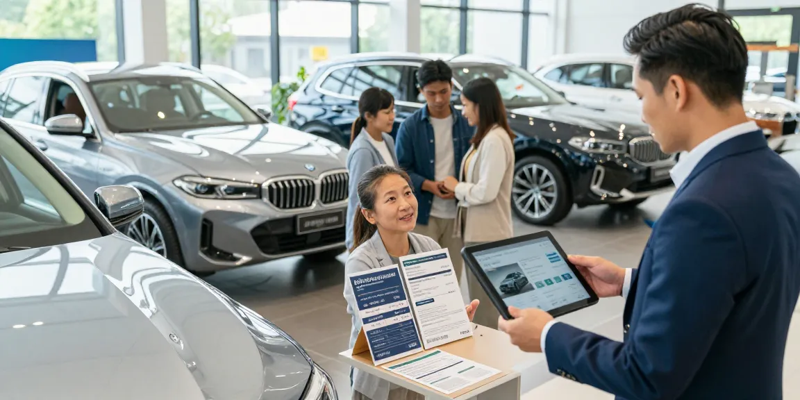 Konsumen menjelajahi aplikasi slot dengan panduan dari tenaga penjual di dealer mobil berkualitas di Great Neck.