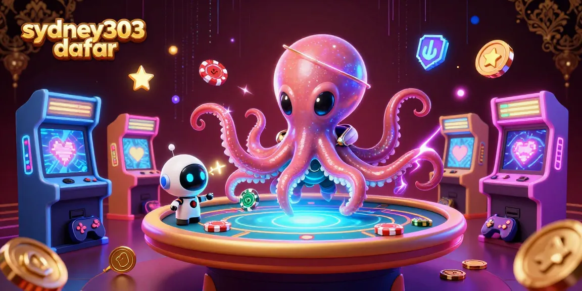 Gambarkan suasana seru bermain poker di sydney303 daftar dengan karakter alien dan robot menyenangkan.