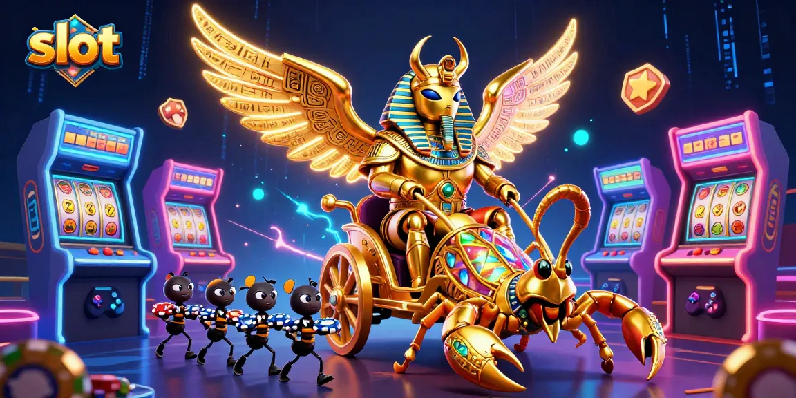 Spin the slot with a 3D golden scarab beetle chariot scene, capturing vibrant casino action.